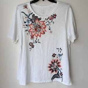 Chicos Ultimate Tee 3 (XL) White Floral Travel Vacation Party Casual